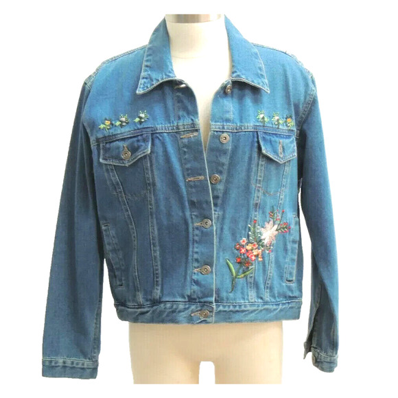 Route 66 Jackets & Blazers - Women’s Route 66 Denim Jean Jacket 100% Cotton Floral Embroidered L